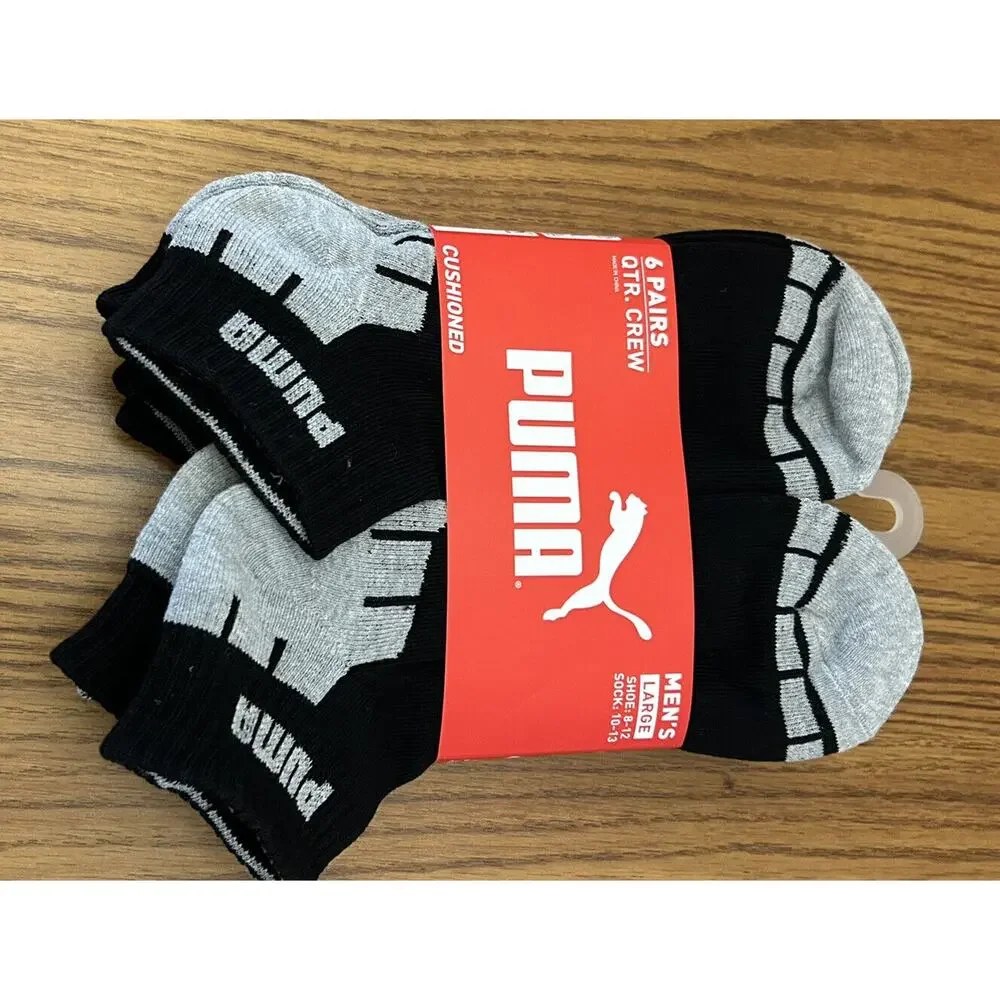 Puma Men's Socks Cushioned Quarter Crew Soft Large 10-13 (6-Pack) NEW